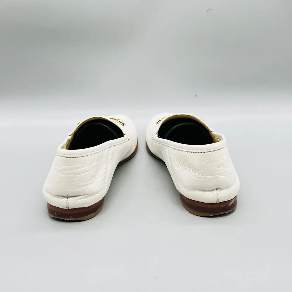 Sam Edelman Shoes Womens 7.5 White Leather Horsebit Loafer Flats Slip On Classic